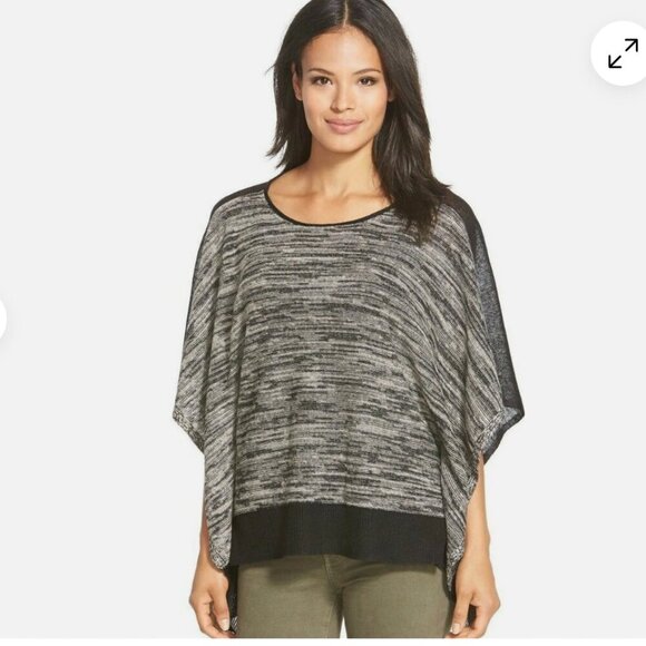 Eileen Fisher Woman Organic Linen Poncho Grey Black OSFM - Picture 2 of 11